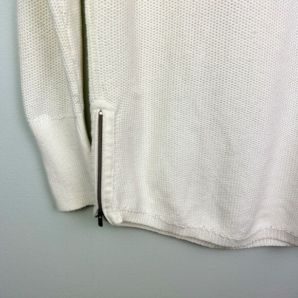 ATHLETA Varsity Crewneck Knit Pullover Side Zipper Sweater Cotton Ivory Cream L - Picture 3 of 12